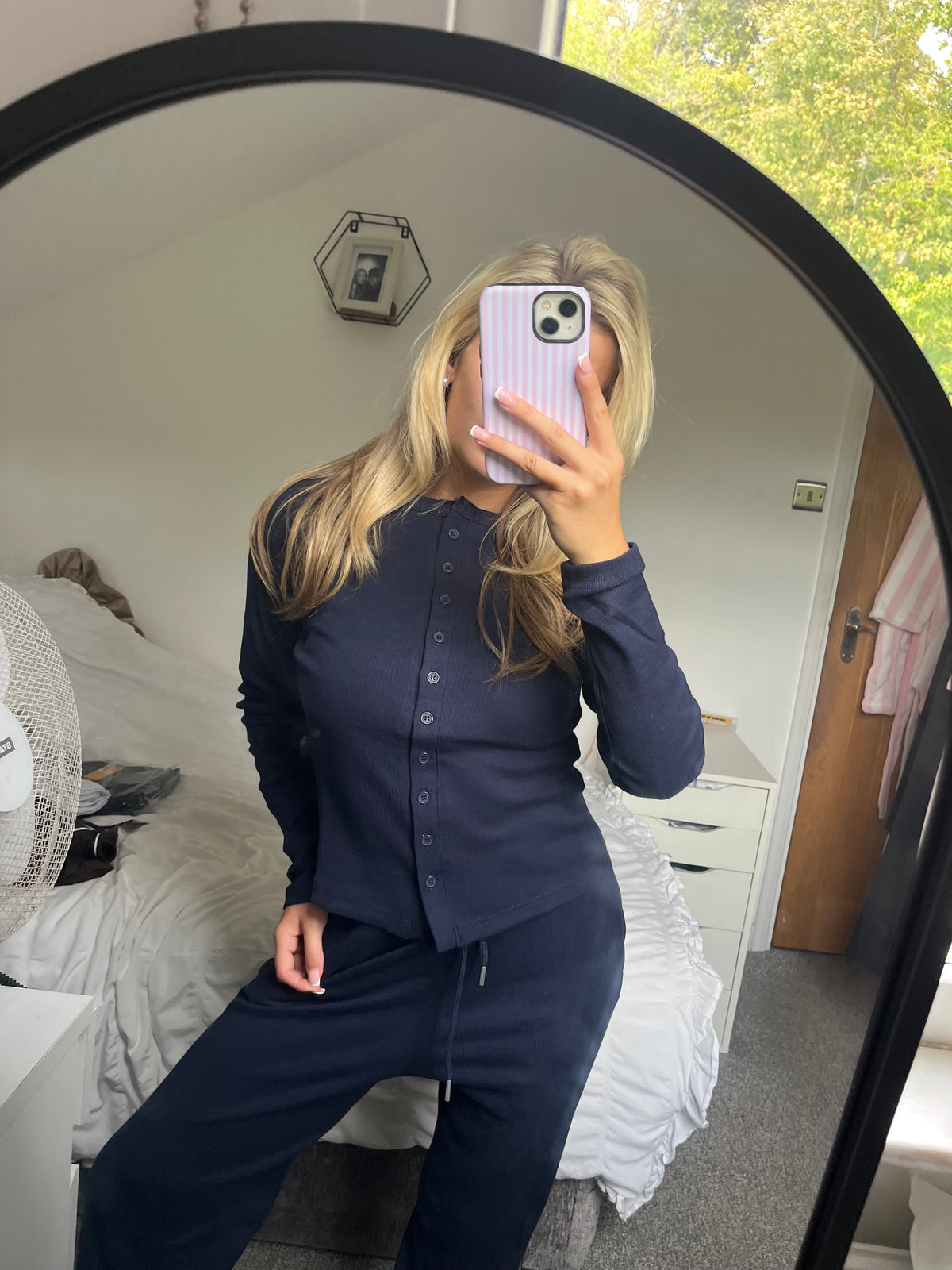 Navy Button Up Trouser Set