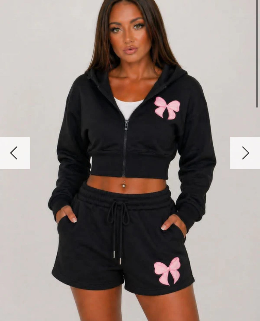 Black Bow Zip Up Short Set