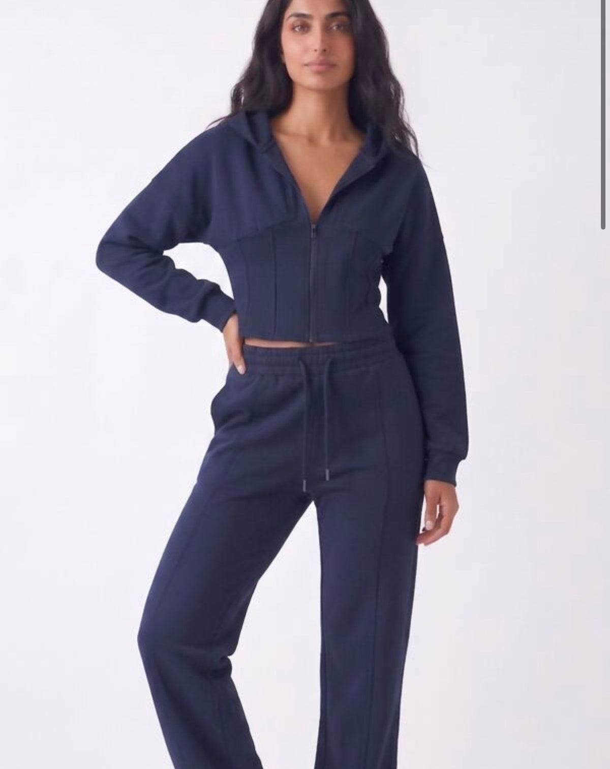 Navy Zip up hooded cinched set