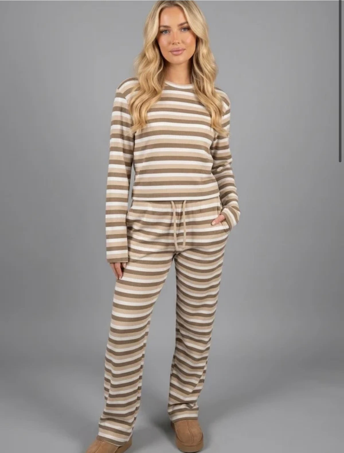 Beige stripe 2 piece co ord