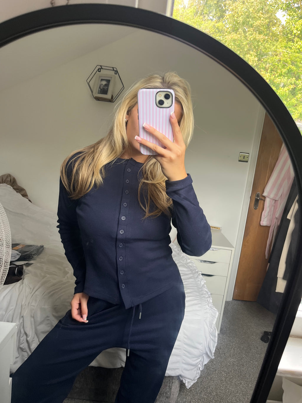 Navy Button Up Trouser Set