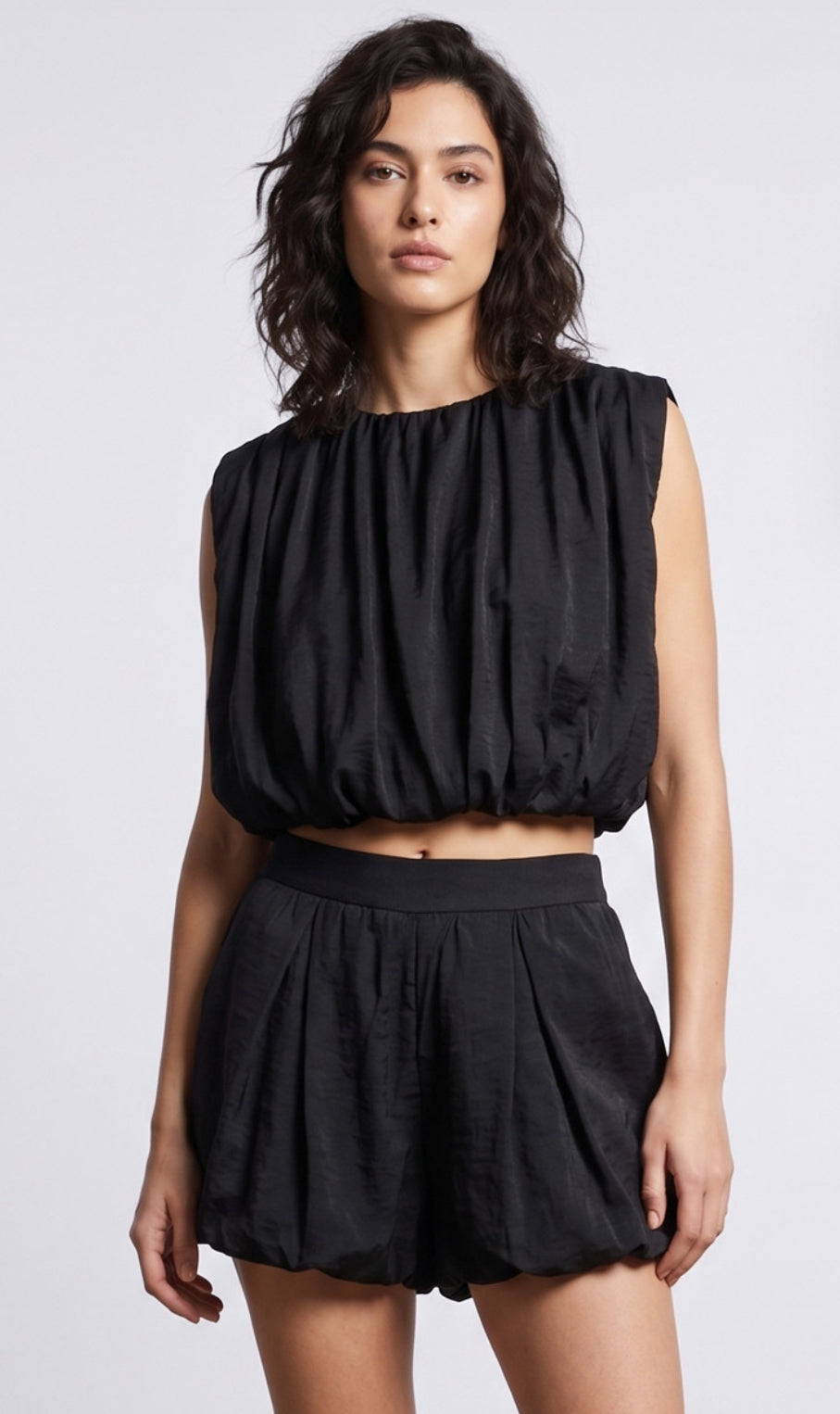 Black Balloon Hem Short And Top Set