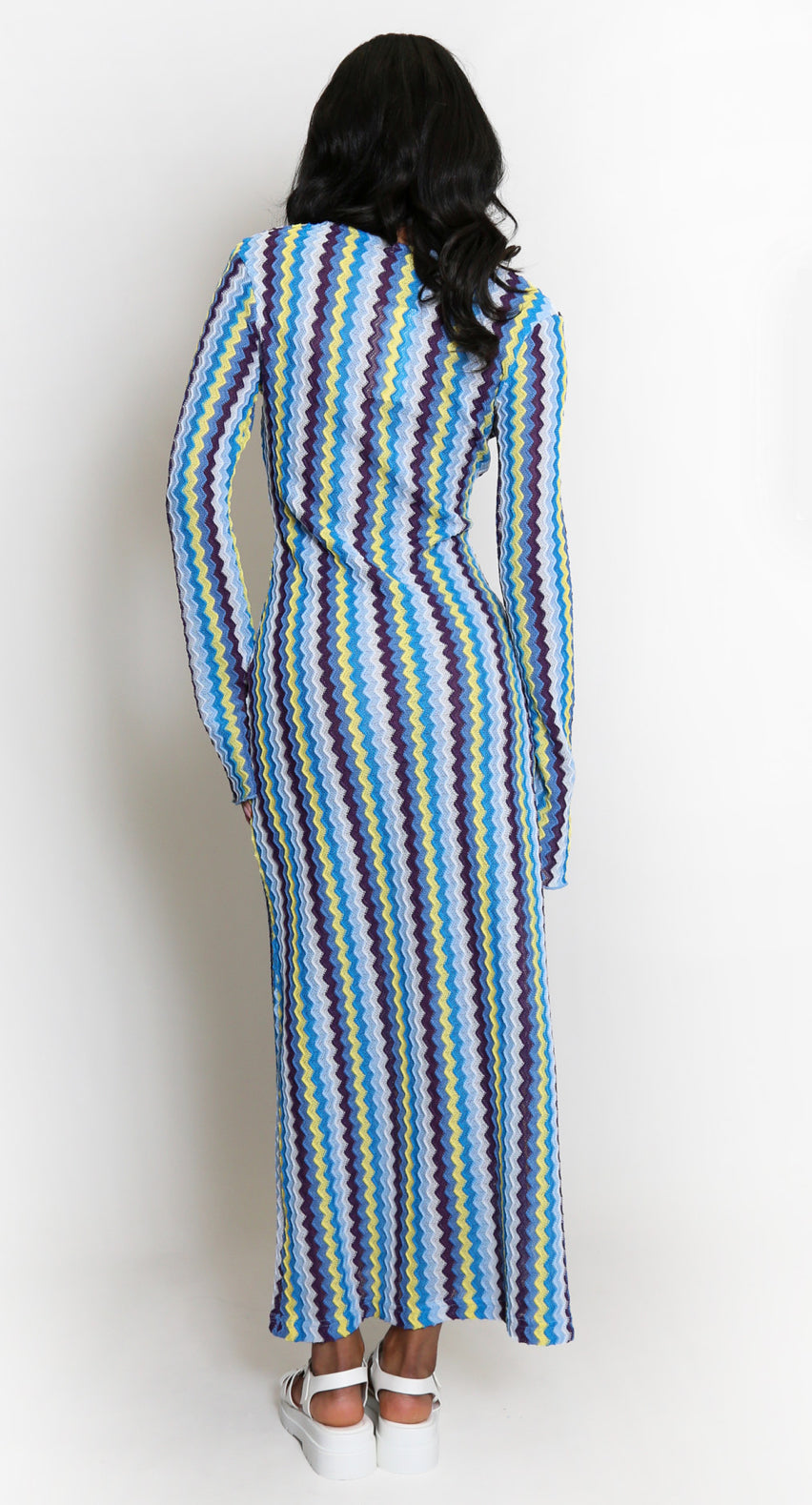 Blue Zigzag Maxi Gold Buckle Dress