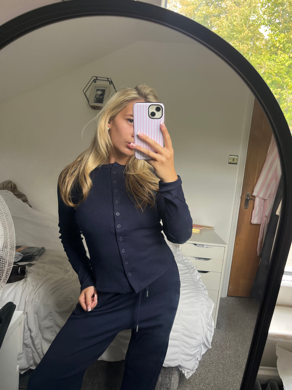 Navy Button Up Trouser Set