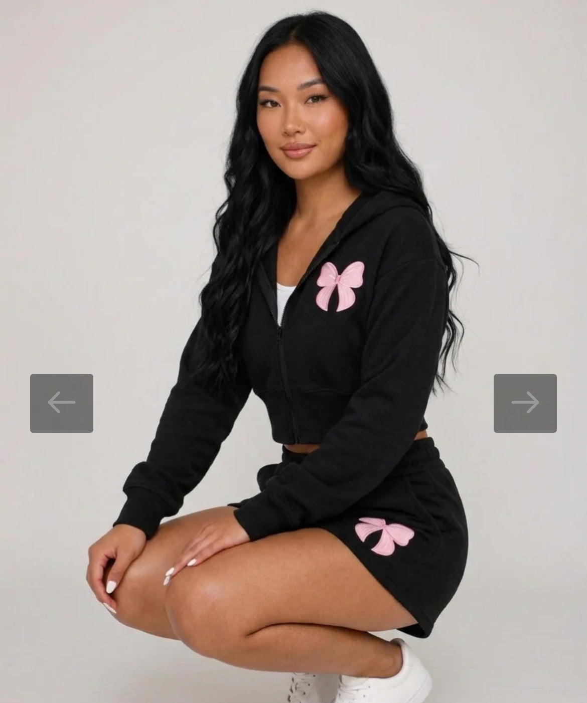 Black Bow Zip Up Short Set