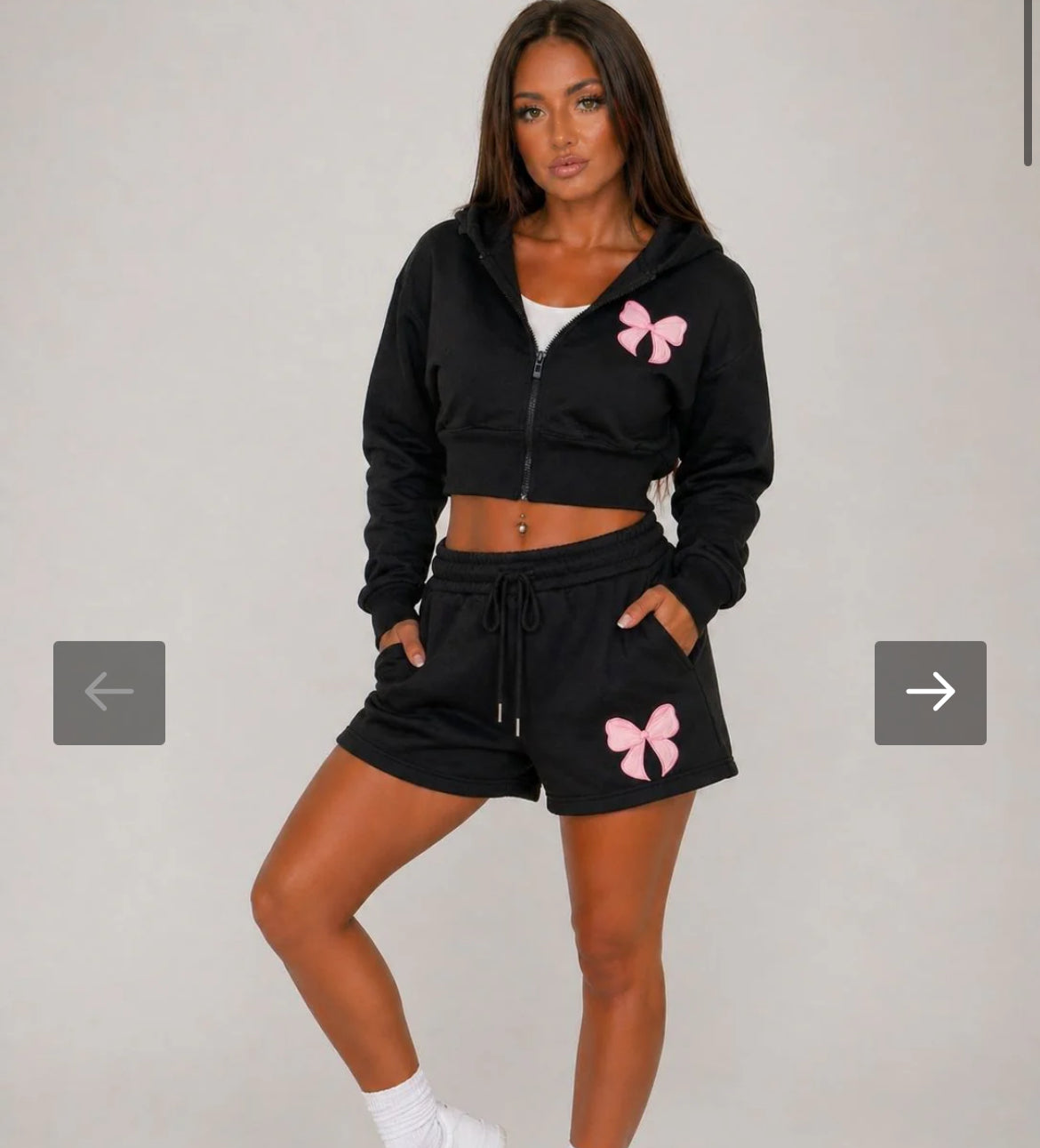 Black Bow Zip Up Short Set
