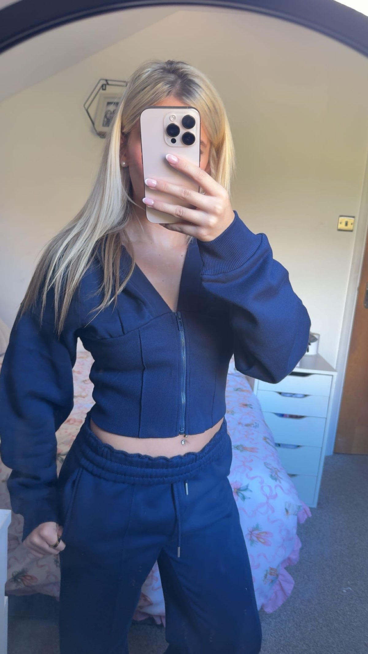 Navy Zip up hooded cinched set