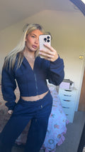 Navy Zip up hooded cinched set