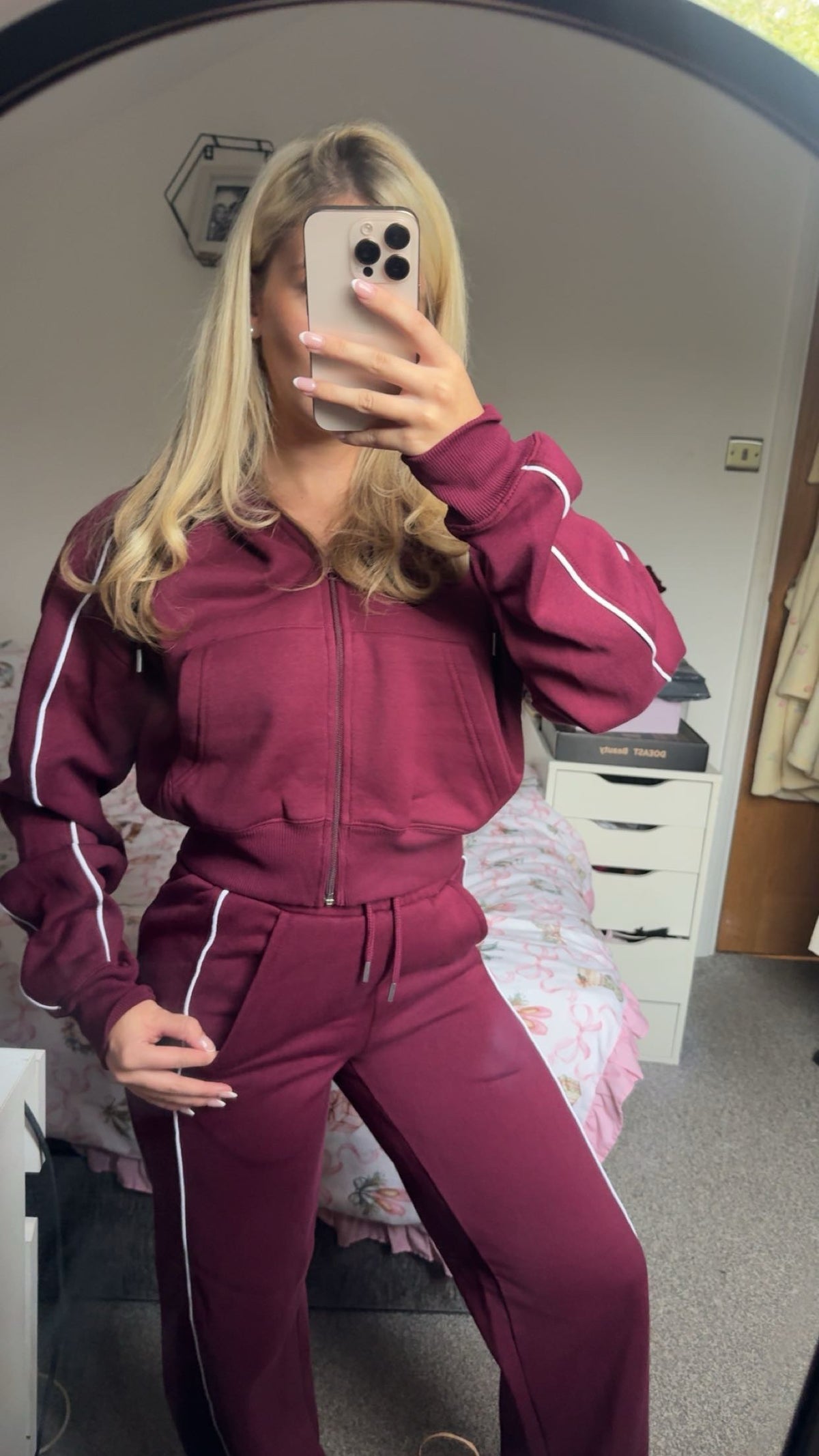 Burgandy pipping zip up jogger set